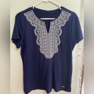Navy Blue Embroidered Women's Top